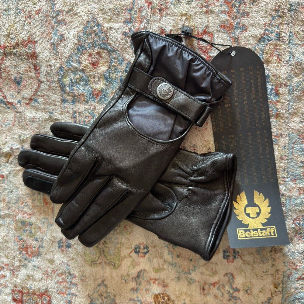 Belstaff City Lady Black Leather Wool Gloves Women Sz M NWT Italy Vintage Sony